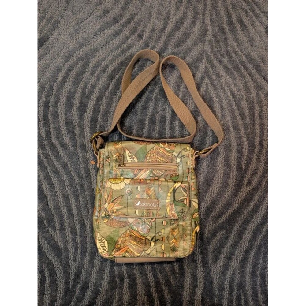 Sakroots Green Floral Owl Flip Top Fold Over Crossbody Bag Purse Handbag